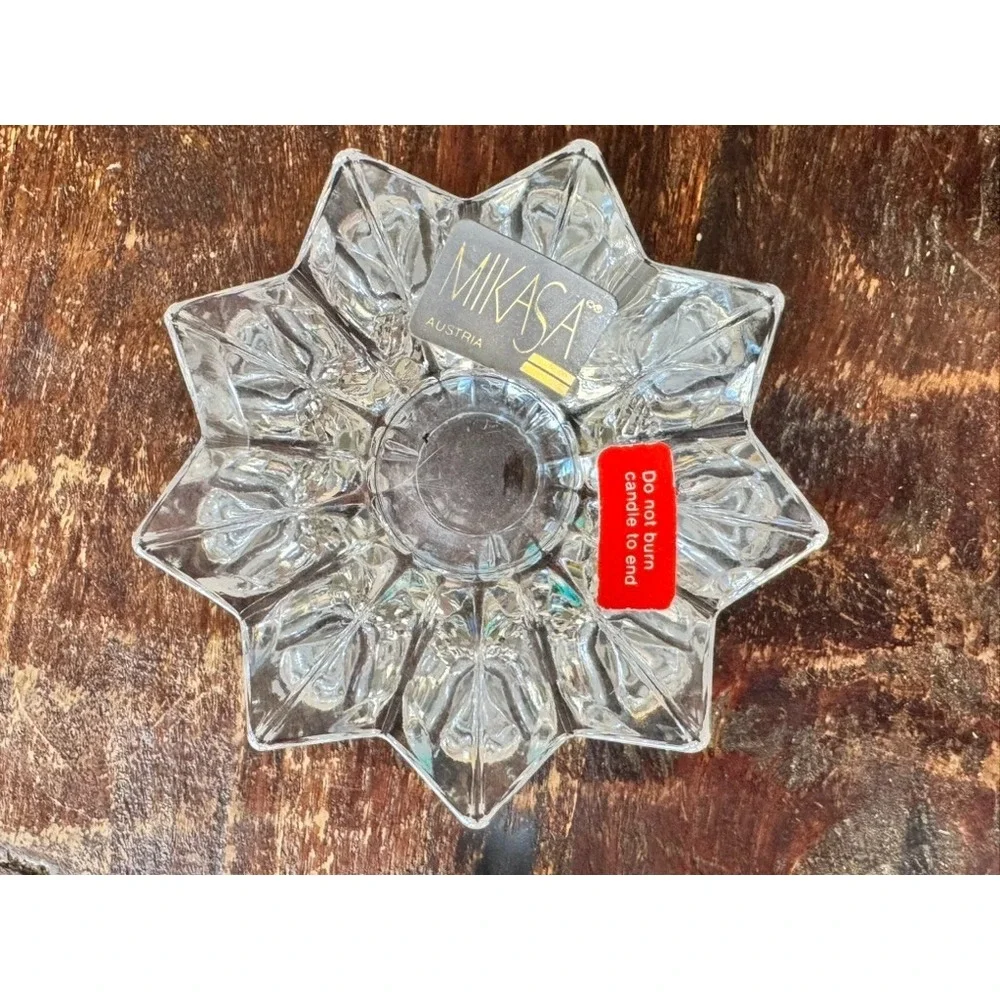 Set of 2 Mikasa Clear Crystal Snowflake Shaped‎ Candle Holders Home Decor